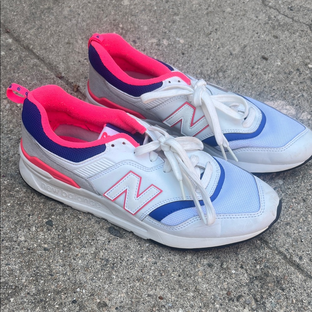 New Balance White and Neon Pink Athletic Shoes